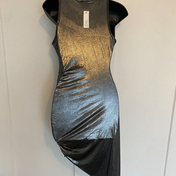 NWT Liv by Olivia Rae Metallic Sleeveless Asymmetric Side Ruched Dress Size S - Picture 5 of 5